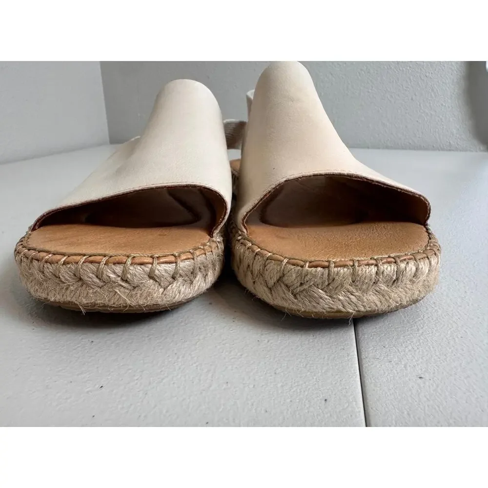 Born San Isabel Slingback espadrille sandals cream leather elastic heel strap  9